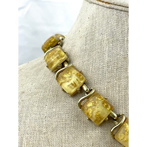 VTG Coro Confetti Necklace Thermoset Lucite with Gold Flecks 16" Signed MCM - Picture 2 of 16
